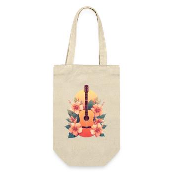 Floral Gitarren Illustration mit Tropenblüten - Geschenkbeutel für Flaschen - Natur - Vorne
