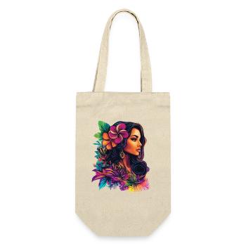 Tropische Blütenfrau Pop-Art - Geschenkbeutel für Flaschen - Natur - Vorne
