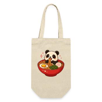 Panda mit Nudeln Ramen kawaii Panda - Geschenkbeutel für Flaschen - Natur - Vorne