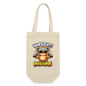Vorsicht Maschine Bär mit Hanteln - Geschenkbeutel für Flaschen - Natur - Vorne