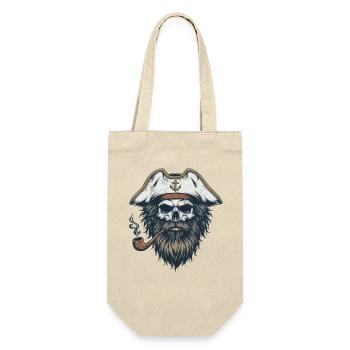 Kapitän Totenkopf Seemann Nautik Meer See Boot - Geschenkbeutel für Flaschen - Natur - Vorne