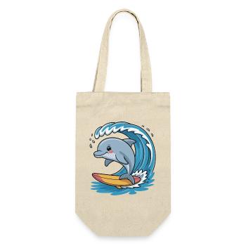 Delfin Surfer auf Wellenzauber - Geschenkbeutel für Flaschen - Natur - Vorne