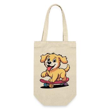 Skateboard Hund Cartoon - Geschenkbeutel für Flaschen - Natur - Vorne