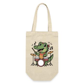 Krokodil-Drummer Cartoon-Design - Geschenkbeutel für Flaschen - Natur - Vorne