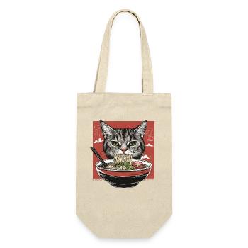 Katze mit Ramen - Geschenkbeutel für Flaschen - Natur - Vorne