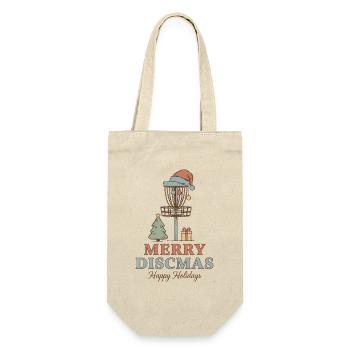 Fröhliche Discmas Frohe Feiertage Disc Golf Korb - Geschenkbeutel für Flaschen - Natur - Vorne
