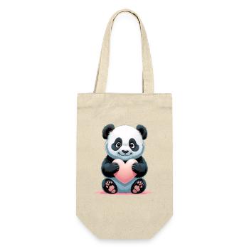 Panda Herzenstafel - Geschenkbeutel für Flaschen - Natur - Vorne