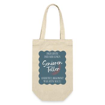 Senioren Teller – Lustiger Spruch für Senioren - Geschenkbeutel für Flaschen - Natur - Vorne