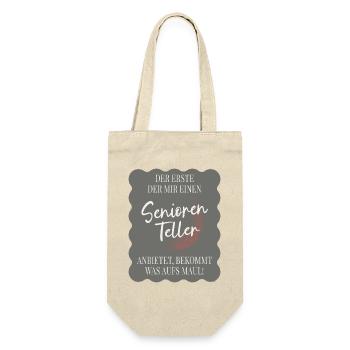 Senioren Teller – Lustiger Spruch für Senioren - Geschenkbeutel für Flaschen - Natur - Vorne