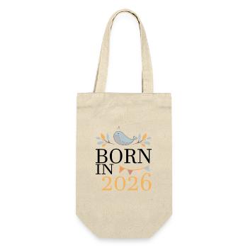 Born in 2026 Baby Wal bald Mama Geschenk - Geschenkbeutel für Flaschen - Natur - Vorne