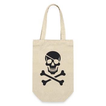 Klassischer Jolly Roger Piraten Totenkopf - Geschenkbeutel für Flaschen - Natur - Vorne