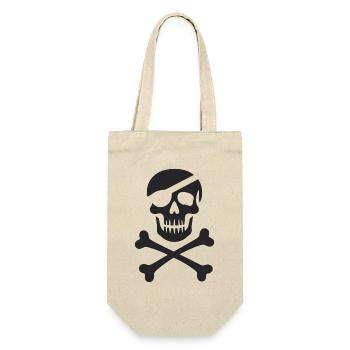 Klassischer Jolly Roger Piraten Totenkopf - Geschenkbeutel für Flaschen - Natur - Vorne