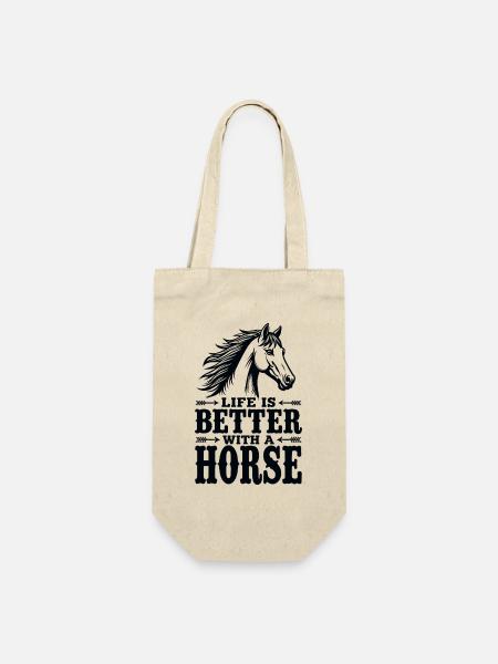 Life is Better with a Horse Reiter Statement - Geschenkbeutel für Flaschen - Natur