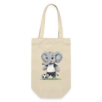 Elefant Fußballkicker - Geschenkbeutel für Flaschen - Natur - Vorne