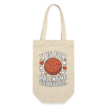 V ist für Valentine Volleyball - Geschenkbeutel für Flaschen - Natur - Vorne