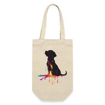 Silhouette von einem Hund mit Farbtropfen - Geschenkbeutel für Flaschen - Natur - Vorne