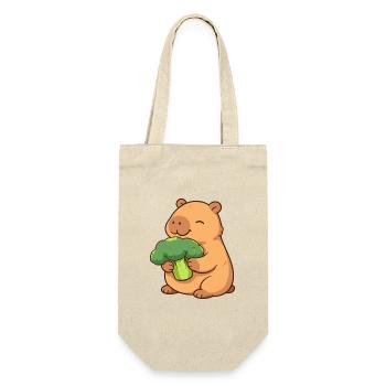 Capybara mit Brokkoli – entspannt & niedlich - Geschenkbeutel für Flaschen - Natur - Vorne