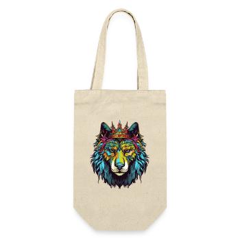Wolf Comic Krone - Geschenkbeutel für Flaschen - Natur - Vorne