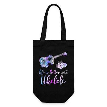 Hawaiian Ukulele Uke Watercolor - Geschenkbeutel für Flaschen - Schwarz - Vorne