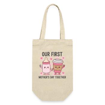 Unser erster Muttertag – Kawaii Baby & Kaffee - Geschenkbeutel für Flaschen - Natur - Vorne