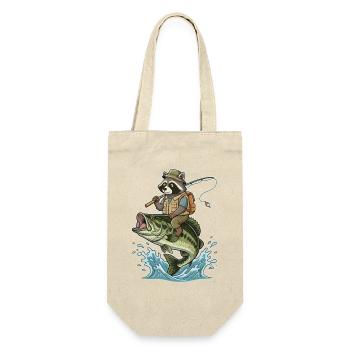 Funny raccoon rides on a bass fish - Gift Bag for Bottles - nature - Front