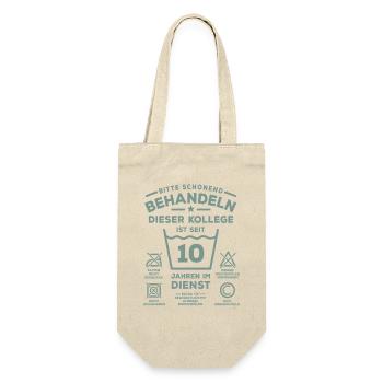 10 Jahre Dienst - Schonend behandeln - Kollege - Geschenkbeutel für Flaschen - Natur - Vorne