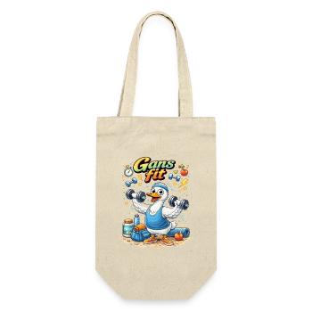 Gans Fit Kraftheld Cartoon - Geschenkbeutel für Flaschen - Natur - Vorne