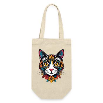 Bunter Katzenkopf mit floralem Muster Katze Motiv - Geschenkbeutel für Flaschen - Natur - Vorne