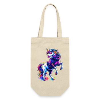 Rainbow Einhorn mit Hoodie & Sonnenbrille - Geschenkbeutel für Flaschen - Natur - Vorne