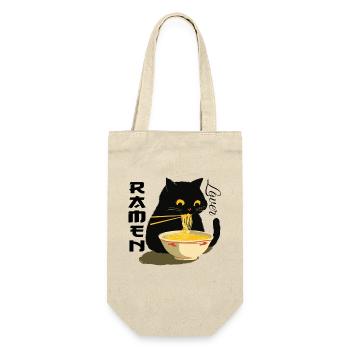Ramen Lover - Schwarze Katze mit Nudeln - Geschenkbeutel für Flaschen - Natur - Vorne
