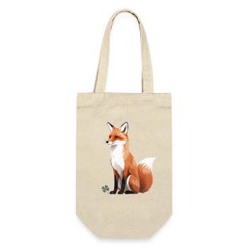 Sitzender Fuchs mit Kleeblatt - Geschenkbeutel für Flaschen - Natur - Vorne