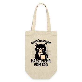 Katze - Wer früh aufsteht hasst mehr vom Tag - Geschenkbeutel für Flaschen - Natur - Vorne