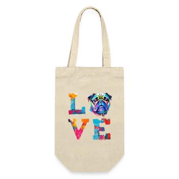 Pug Love Retro Heart Dog Rassegrafik - Geschenkbeutel für Flaschen - Natur - Vorne
