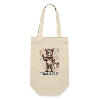 Wild and Free Pig – Funny Patriotic - Gift Bag for Bottles - nature - Front