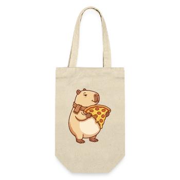 Pizza Capybara mit schmelzendem Käse - Geschenkbeutel für Flaschen - Natur - Vorne