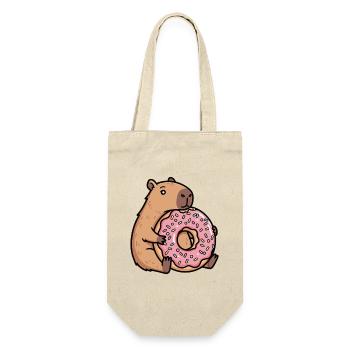 Capybara mit Donut süßes Relax Tiermotiv - Geschenkbeutel für Flaschen - Natur - Vorne