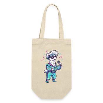 Party-Schaf Lama mit Mikrofon & Retro-Outfit - Geschenkbeutel für Flaschen - Natur - Vorne