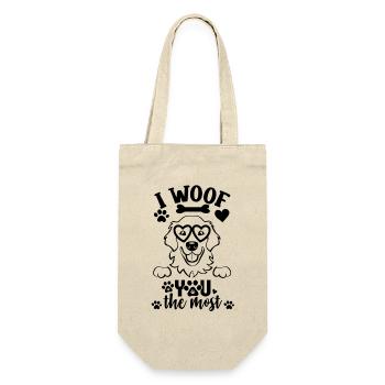 I Woof You Dog Love with Paws ich belle dich an  - Geschenkbeutel für Flaschen - Natur - Vorne