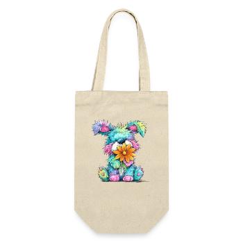 Bunter Welpe mit Blume - Geschenkbeutel für Flaschen - Natur - Vorne