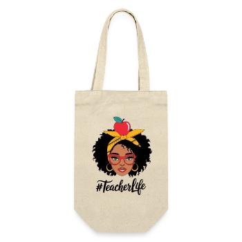 Lehrerin mit Gelbem Turban und Apfel - Geschenkbeutel für Flaschen - Natur - Vorne