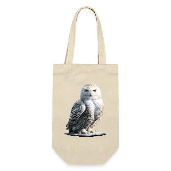 Schneeeule Weiße Eule Kauz Uhu Owl Schnee Eulen - Geschenkbeutel für Flaschen - Natur - Vorne
