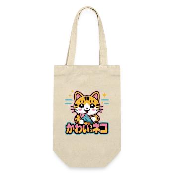Kawaii-Katze mit Fischen und Sternen - Geschenkbeutel für Flaschen - Natur - Vorne