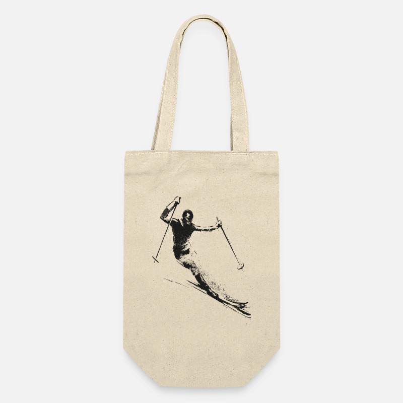 Retro Skifahrer - Geschenkbeutel für Flaschen - Natur