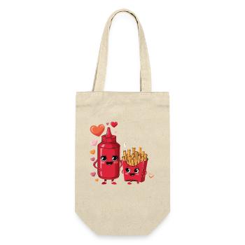 French Fries And Ketchup Love Funny Cartoon Food - Gift Bag for Bottles - nature - Front