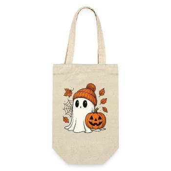 Halloween Geist mit Kürbis - Süßes Herbst Outfit - Geschenkbeutel für Flaschen - Natur - Vorne
