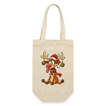 Lustiges Weihnachts Rentier - Frohe Weihnachten - Geschenkbeutel für Flaschen - Natur - Vorne