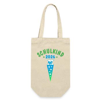 Schulkind 2026 Schultüte Sterne - blau grün - Geschenkbeutel für Flaschen - Natur - Vorne