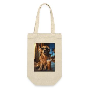 Golden Retriever mit Eiskaffee - Geschenkbeutel für Flaschen - Natur - Vorne