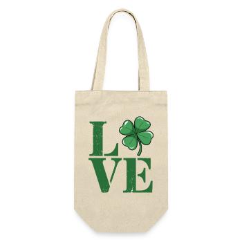 Love Kleeblatt Vintage Grün - Geschenkbeutel für Flaschen - Natur - Vorne