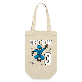 Ich bin 3 Ninja 3. Geburtstag blau Karate - Geschenkbeutel für Flaschen - Natur - Vorne